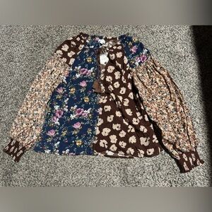 Floral Patchwork Blouse - Blue and Brown